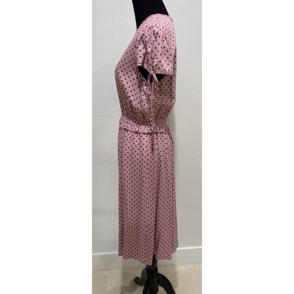Gal Meets Glam Pink Polka Dot Corinne Smocked Waist Midi Dress Size 4 - Picture 5 of 7